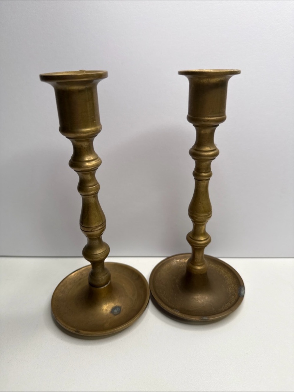 Brass Finish Taper Candle Holders - Pair 7” tall pre-owned.